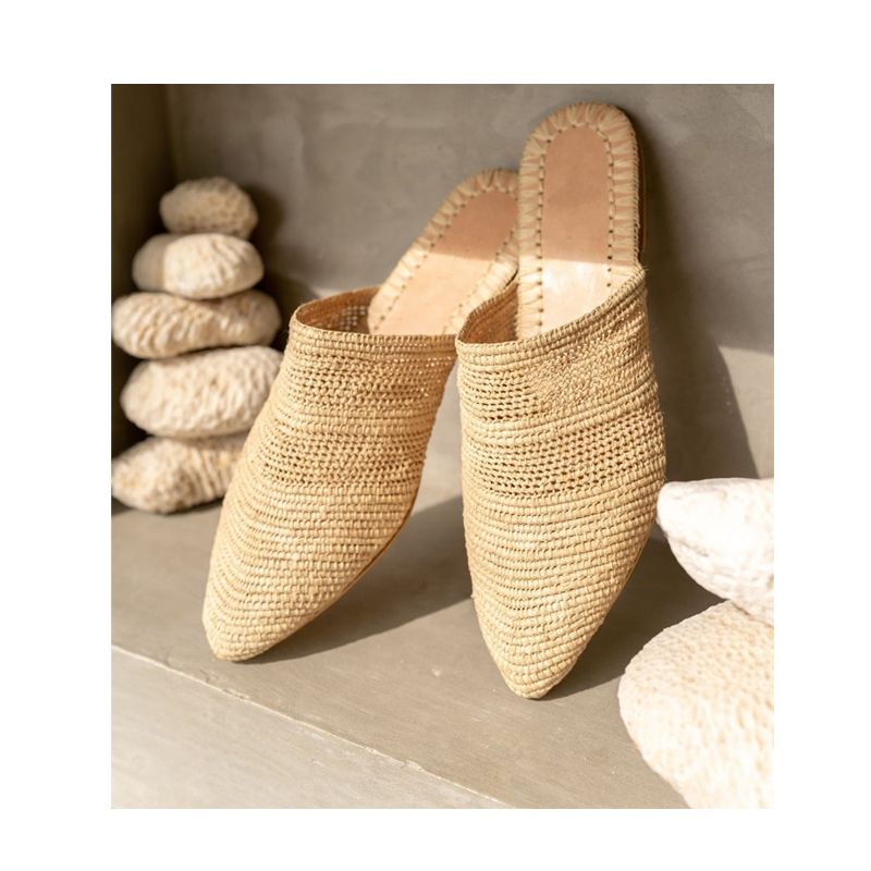 Fibers Handowen Raffia Women Babouche Slippers Shoes Optimum Selection Natural Luxury Ladies Footwear Genuine Leather,Pu 