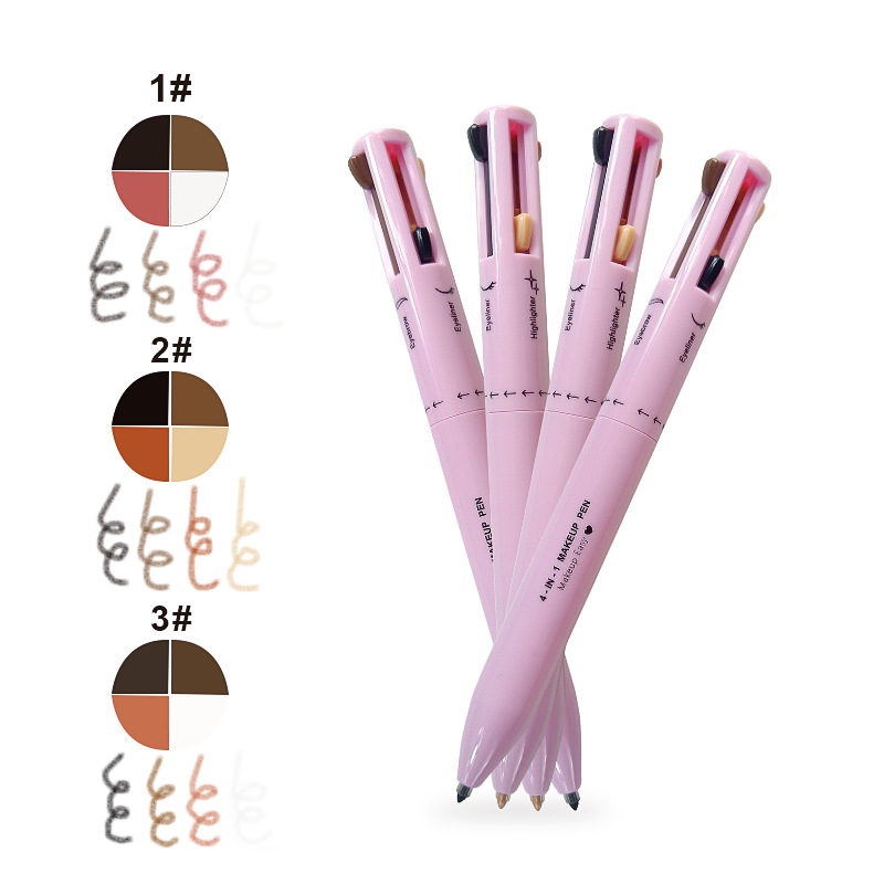 Custom Logo Touch Up 4 In 1 Function Makeup Pen Eyebrow Pencil Eyeliner Lip Liner Highlight Multi Use Cosmetics Pen 