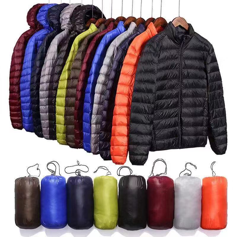 Wholesale Outdoor Light Warm Duck Custom Logo Nylon Black Hooded Winter Bubble Puff Filled Down Puffer Men's Jackets 