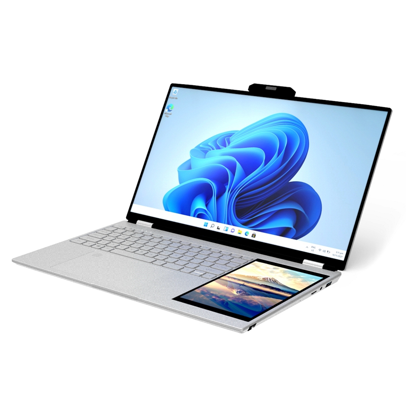 2023 New Hl156d 15.6 + 7 Inch Double Monitor Intel N95 Rgb Backlit Keyboard Dual Screen Touch Office Business Laptop Computer 