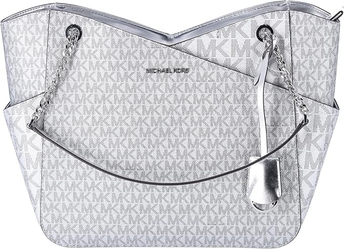 Michael Kors Jet Set Bolsa de viaje grande con cadena de hombro metálica Signature MK Bag