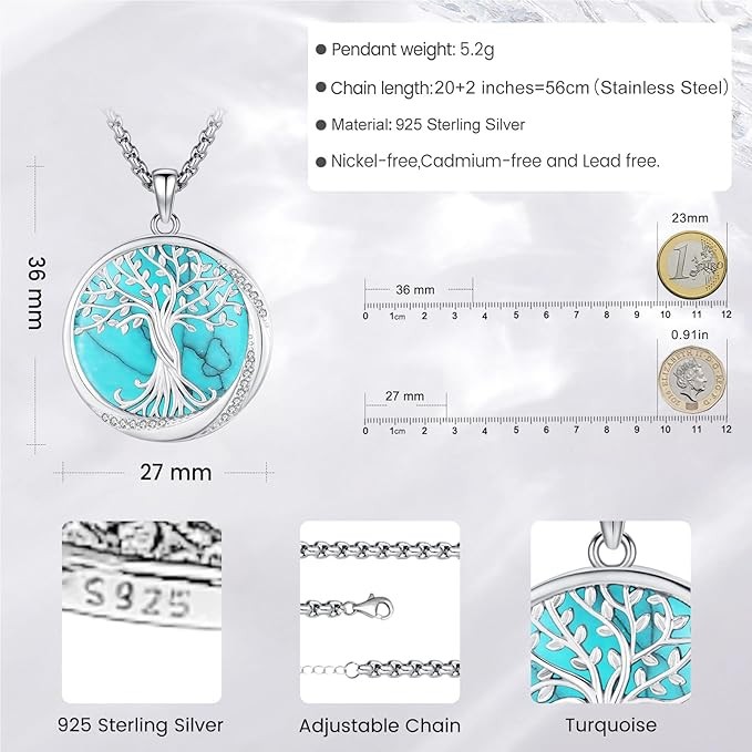 Eusense Collar Árbol de la Vida Colgante Árbol de la Vida Collar de Plata de Ley 925 Colgante Joyería Regalo para Mujeres Señoras Niñas Día de la madre
