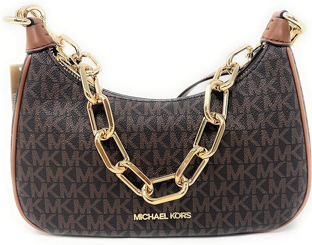 MICHAEL KORS Cora Signature - Bolso cruzado mediano de PVC con cremallera, color marrón, PVC marrón., Medium