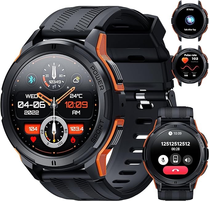 OUKITEL BT10 Reloj Inteligente Hombre, 1.43" AMOLED Smartwatch Militar con Llamadas Bluetooth, 5ATM Impermeable, 123+ Modos Deporte Pulsómetro Presión Arterial Monito de Sueño, Android iOS